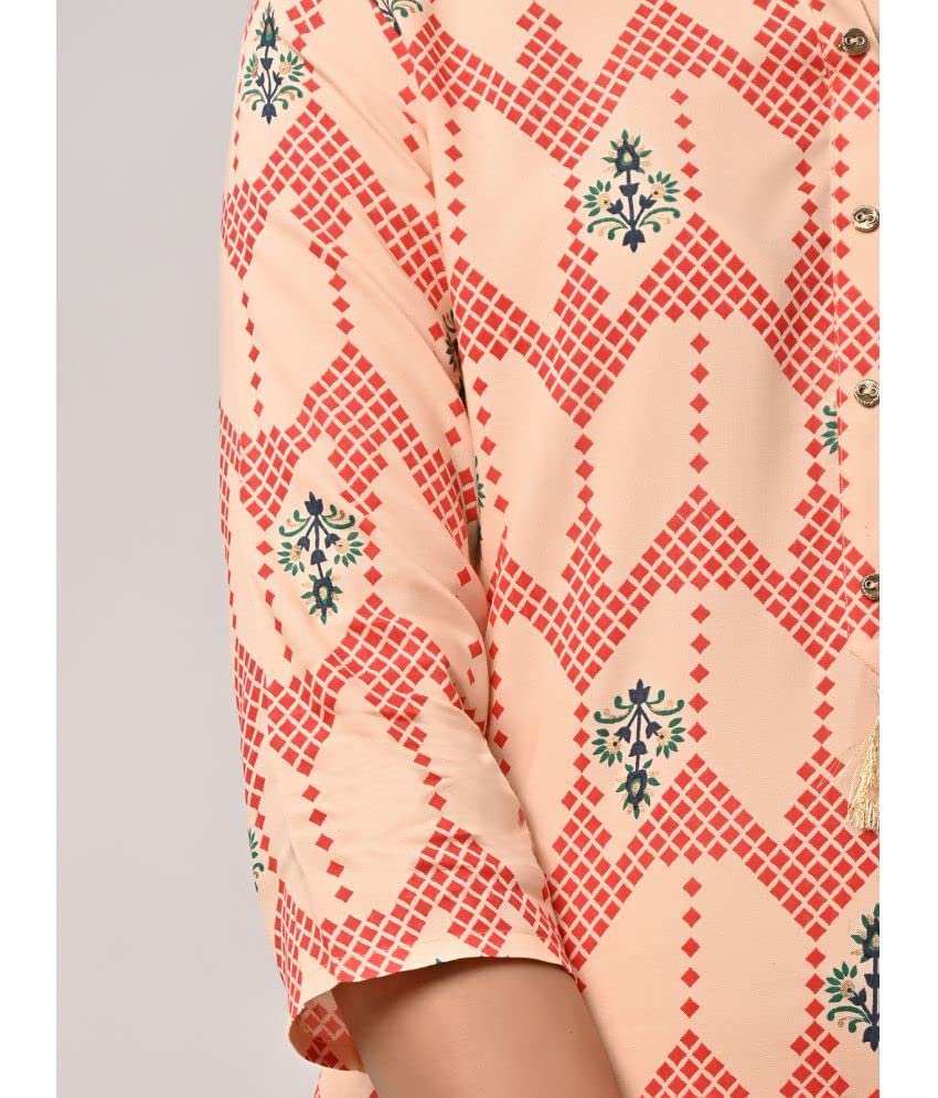 Image of rangita Peach Rayon Calf Length Printed Straight Kurti for Women | Kurta for Women