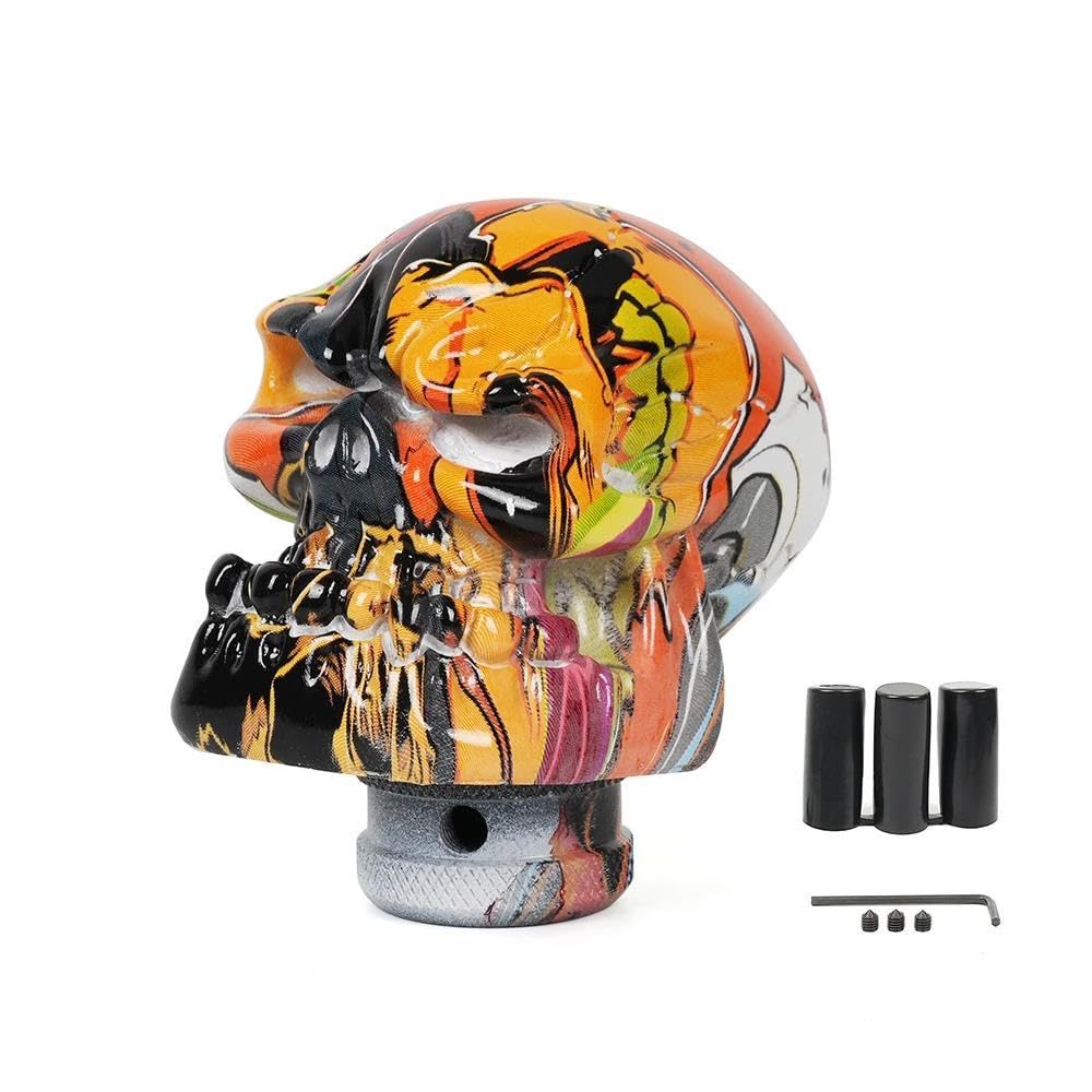 HYASDBWE Resin Graffiti Skull Gear Shift Knob Manual Transmission Shifter Lever Knob for Most Car Decorations Gear Shifter Parts(Orange)