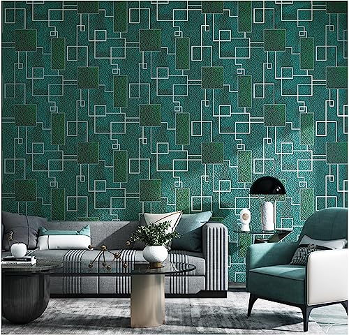 Papier peint intissé vert foncé géométrique en rouleau de 0,53 x 9,5 m pour salon