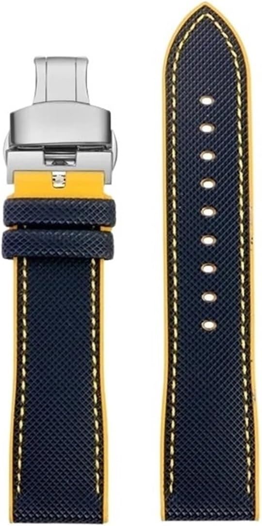 22 mm 23 mm apto para Citizen Blue Angel Segunda generación AT8020 8078 JY8085 Correa de reloj de silicona de caucho fluorado de nailon (azul amarillo plegable, 23 mm)