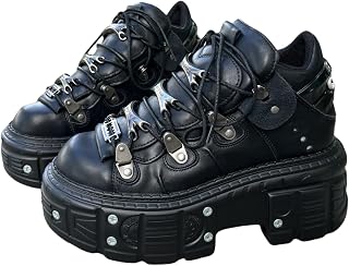 Unisex Men Women Trend Metal Decoration Round Toe Thick Sole Platform Chunky Heels Pumps Large Size Popular Western Punk Street Shoes