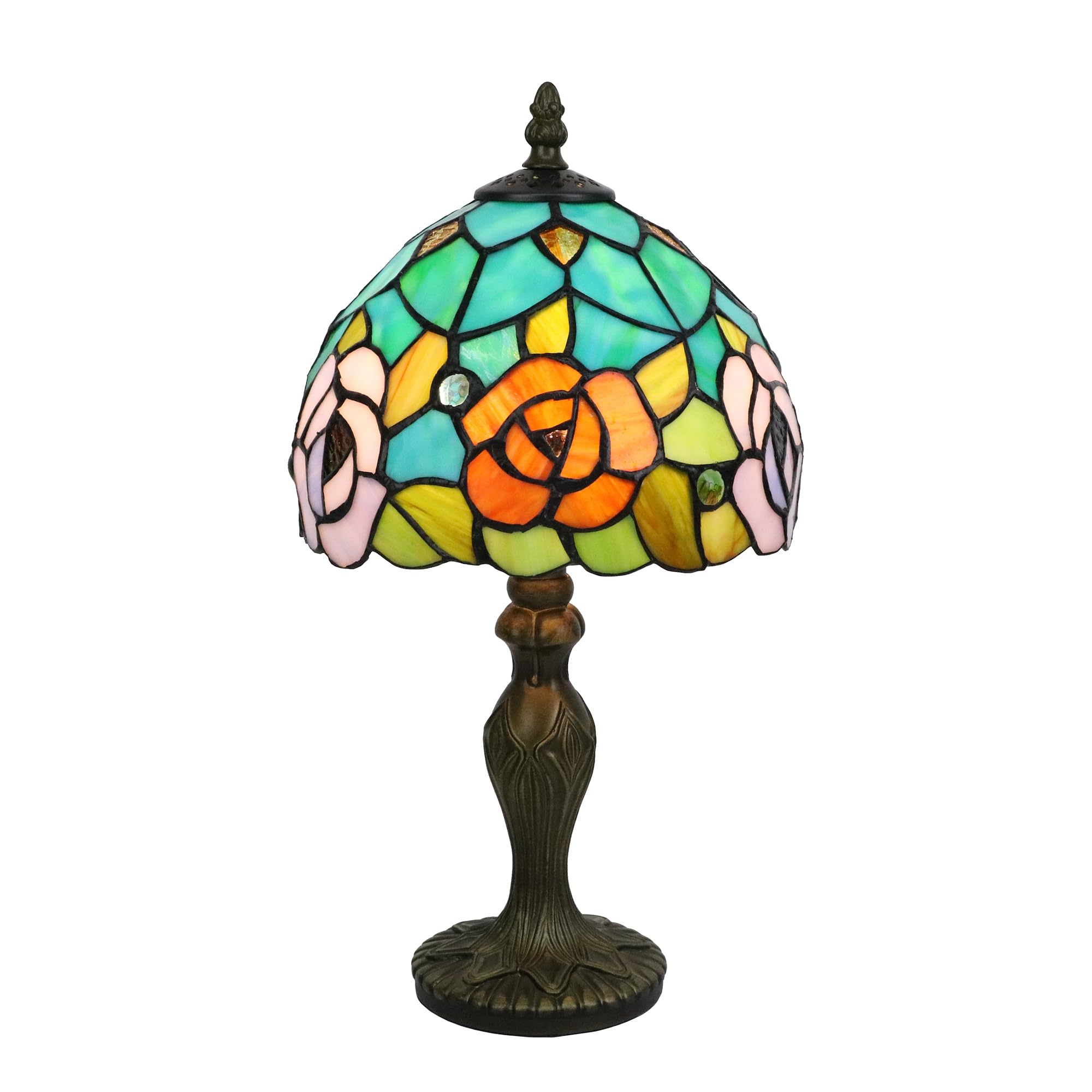 Tokira Lampada in Stile Tiffany Fiori di Rosa, Lampada da tavolo, per Soggiorno Camera da letto Tavolino da caffè, Lampadina E14 [Senza lampadine]