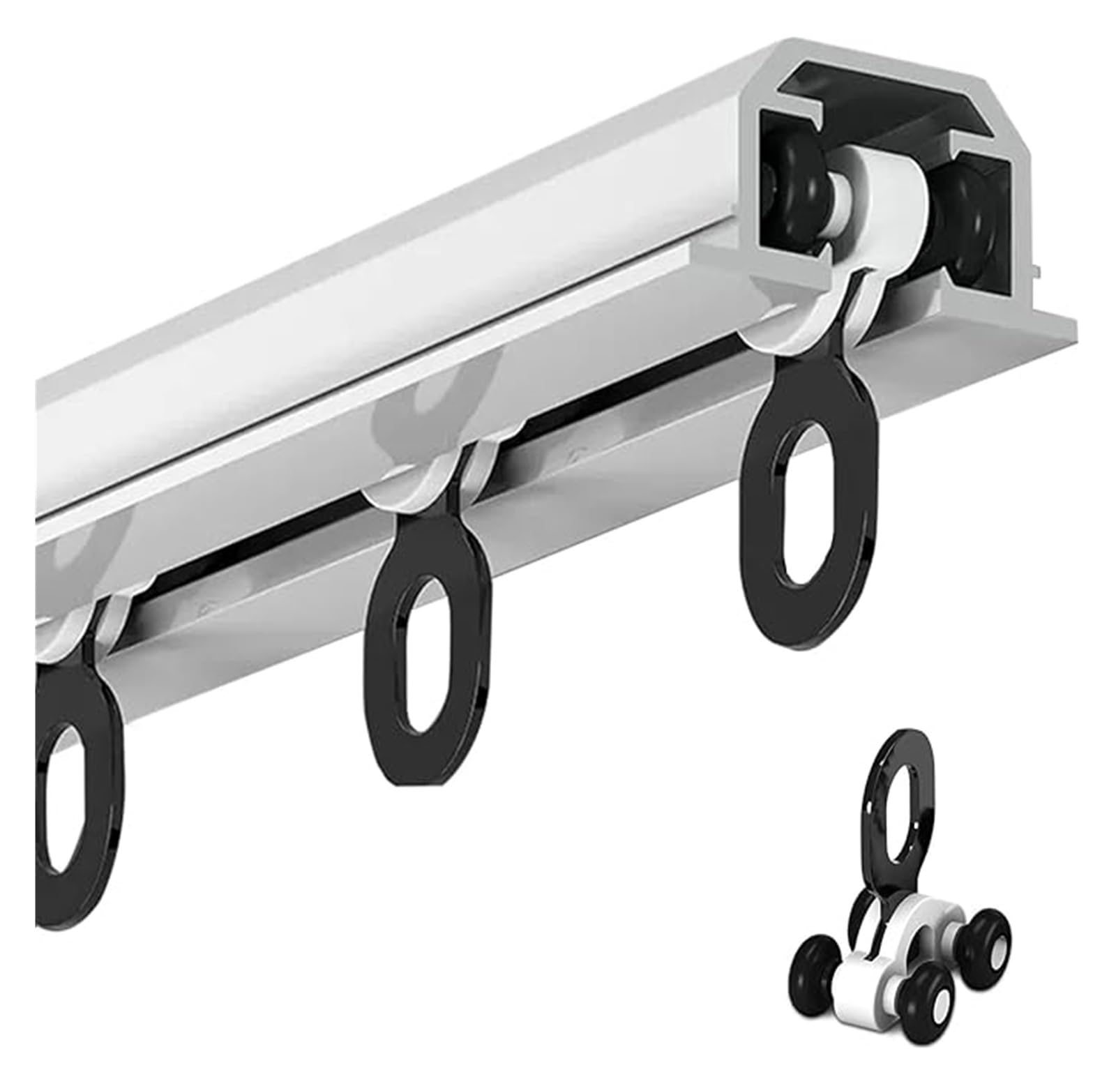 Rail de rideau encastré robuste avec rouleaux silencieux pour rideaux de séparation de pièce cachés, tringle à rideau de fenêtre de douche blanche et noire pour chambre à coucher, salon, 1 m de long