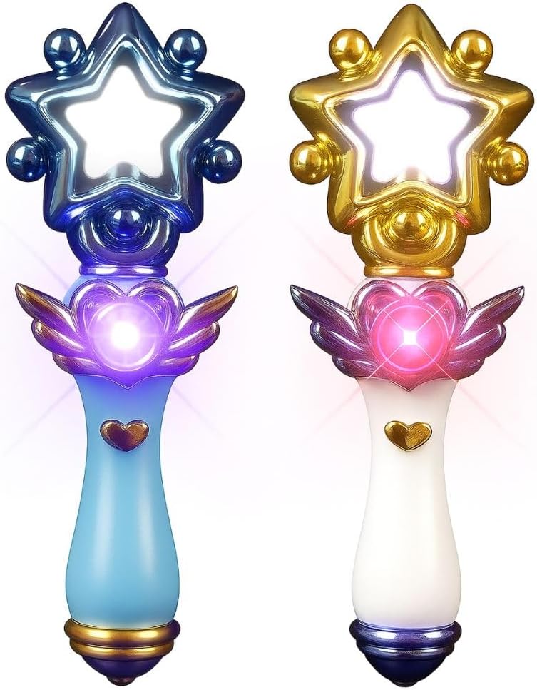 ArtCreativity Light Up Magic Star Wand, Set of 2, Cute Princess Wands with Flashing LED Effect & Magical Sounds, Batteries Included, Pretend Play Prop, Best Birthday Gift, Party Favor for Kids