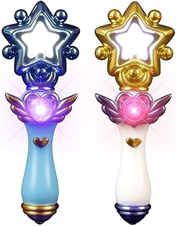 ArtCreativity Light Up Magic Star Wand, Set of 2, Cute Princess Wands with Flashing LED Effect & Magical Sounds, Batteries Included, Pretend Play Prop, Best Birthday Gift, Party Favor for Kids