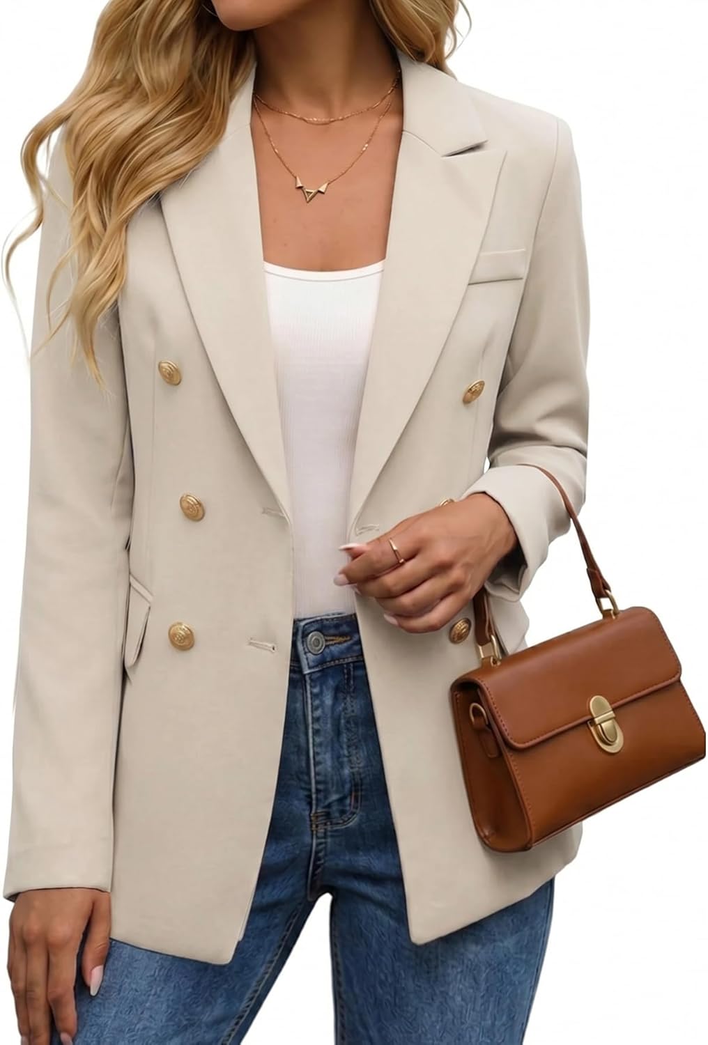 Mina Self 2026 Spring Women's Double Breasted Blazer - Open Front Full Lined Loose Work Office Jackets with Pockets