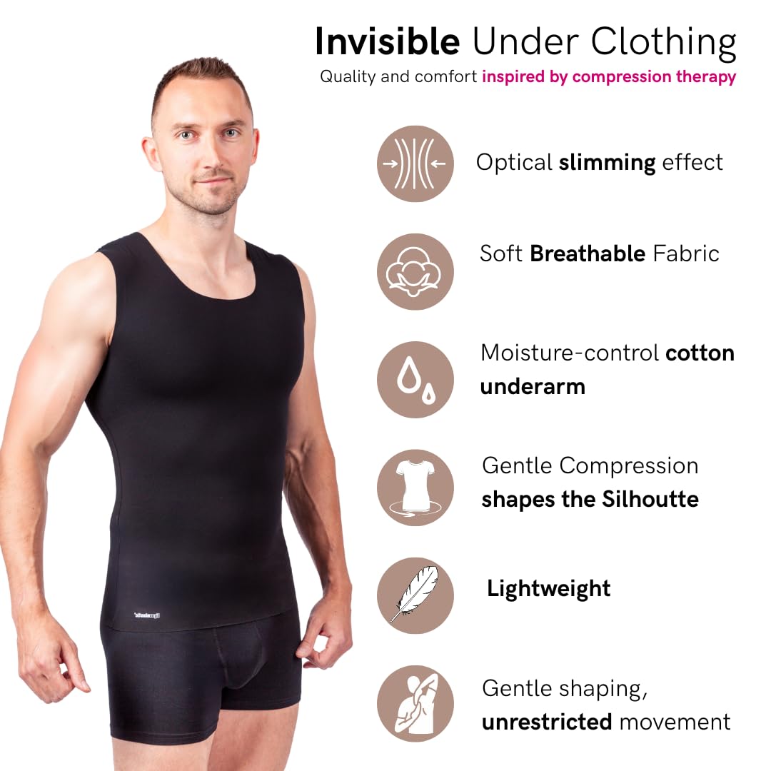 LIPOELASTIC Gilet Modellante Uomo Everyday Shape - Canottiera Contenitiva Invisibile con Bordi Taglio Laser Senza Cuciture, Scollo Rotondo Profondo, Inserti in Cotone sotto Le Ascelle