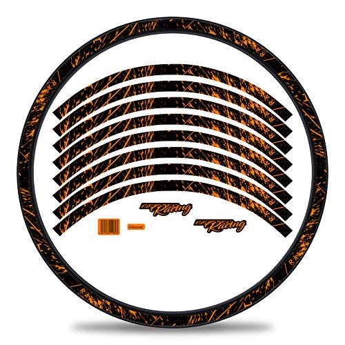 Finest Folia 16-teiliges Set Felgenrandaufkleber Sticker für Fahrrad Felgen im Racing Design Komplett Set für 27 29 für Rennrad Mountainbike MTB Laufrad RX024 (Neon Orange, Glanz)