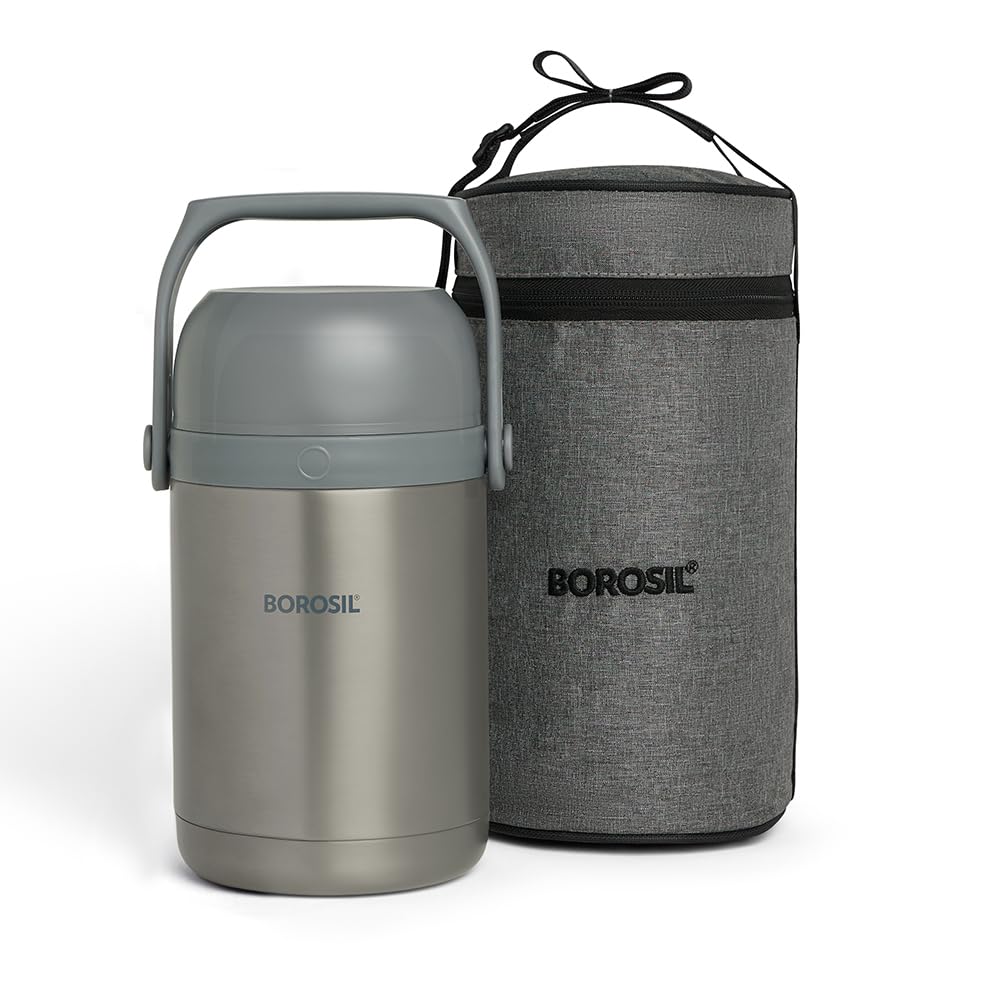 Borosil Hot-N-Fresh Prime Stainless Steel Insulated Lunch Box, Keeps Food Warm Upto 8 Hours, Set of 3 (1 Pc 420 ml + 2 Pcs 350 ml), Grey (B0CCPC1QW7) Amazon Price History, Amazon Price Tracker