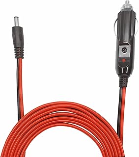 DC 5.5 x 2.1mm Connector Car Charger Power Supply Cord 10ft - 12v 24v Cigarette Lighter Male Plug with LED Light 16AWG Wire 15A Fuse for Portable DVD Player, Car, Camera