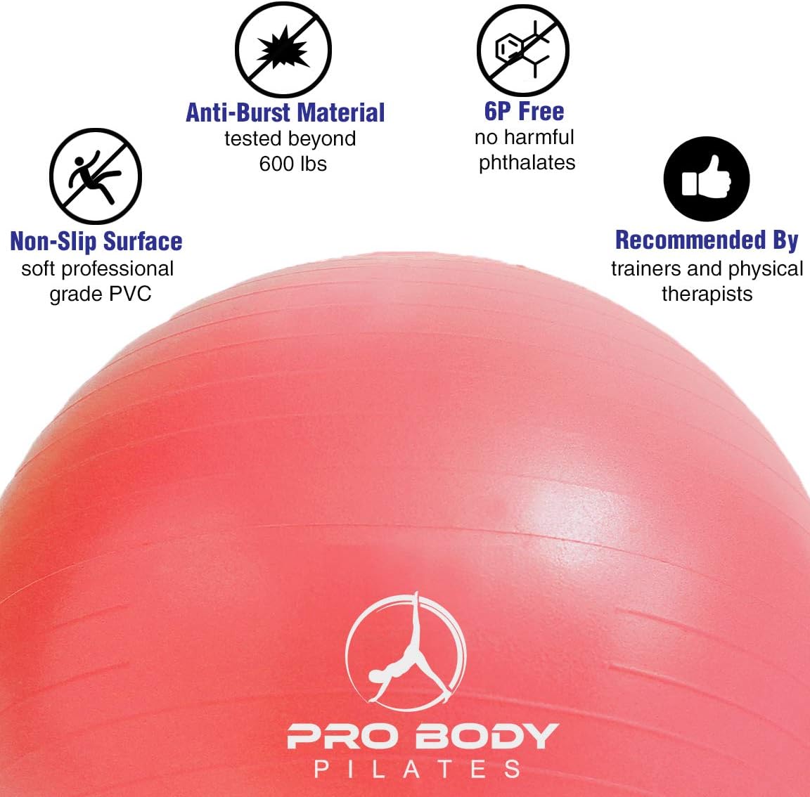 ProBody Pilates Ball Exercise Ball Yoga Ball, Multiple Sizes Stability Ball Chair, Gym Grade Birthing Ball for Pregnancy, Fitness, Balance, and Physical Therapy : Sports & Outdoors