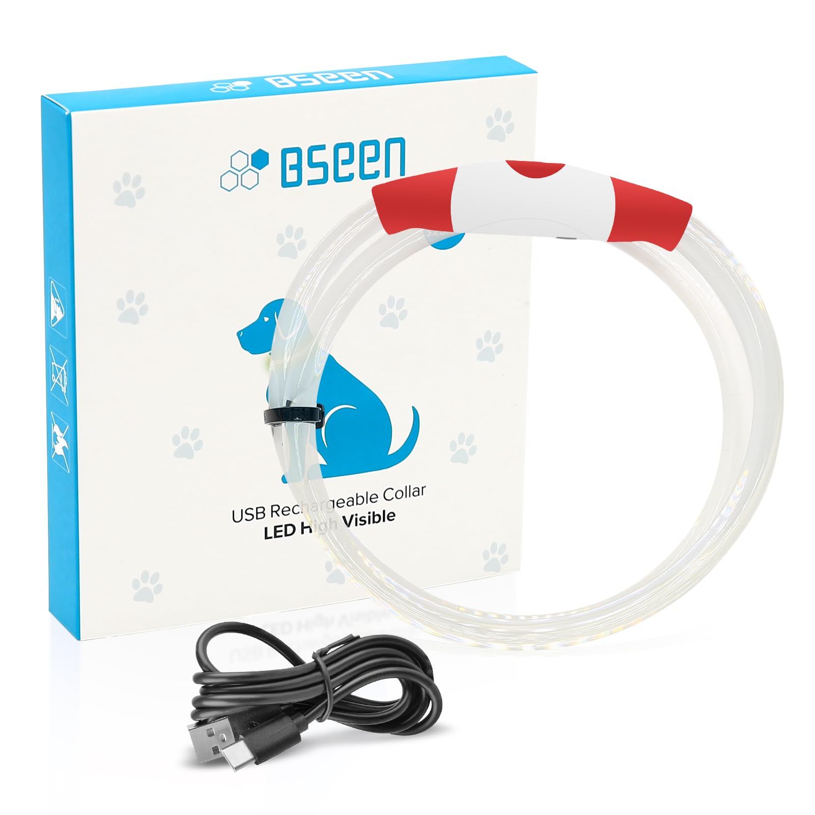 BSEEN Collar de luz LED recargable para perro, collar intermitente para mascotas, collar brillante de TPU recortable para perros pequeños, medianos y grandes (rojo)