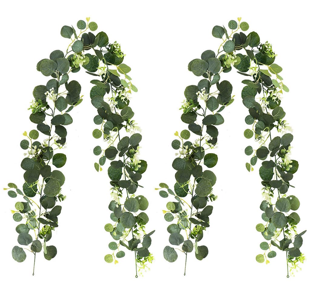 Kellegour 2Pack Artificial Eucalyptus Garland,5.9ft Greenery Garland Artificial Eucalyptus Leaves Garland,Eucalyptus Garland Vine Artificial,for Wedding Arch Home Table Backdrop Indoor Outdoor Decor