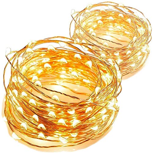 CMYK? Guirnalda de 60 luces LED de color blanco cálido Alambre funciona con pilas, ajuste de tiempo H?lt 6-24 horas, 2 unidades., 2 Stück+Batterie-betrieben, BA15d