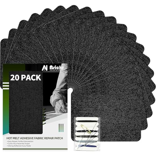 Nsickr - Parches de tela para planchar en interiores y exteriores de jeans. Kit de reparación de parches en varios tonos de azul. Jeans. Juego de reparación para ropa. Adhesivo fuerte. Varias