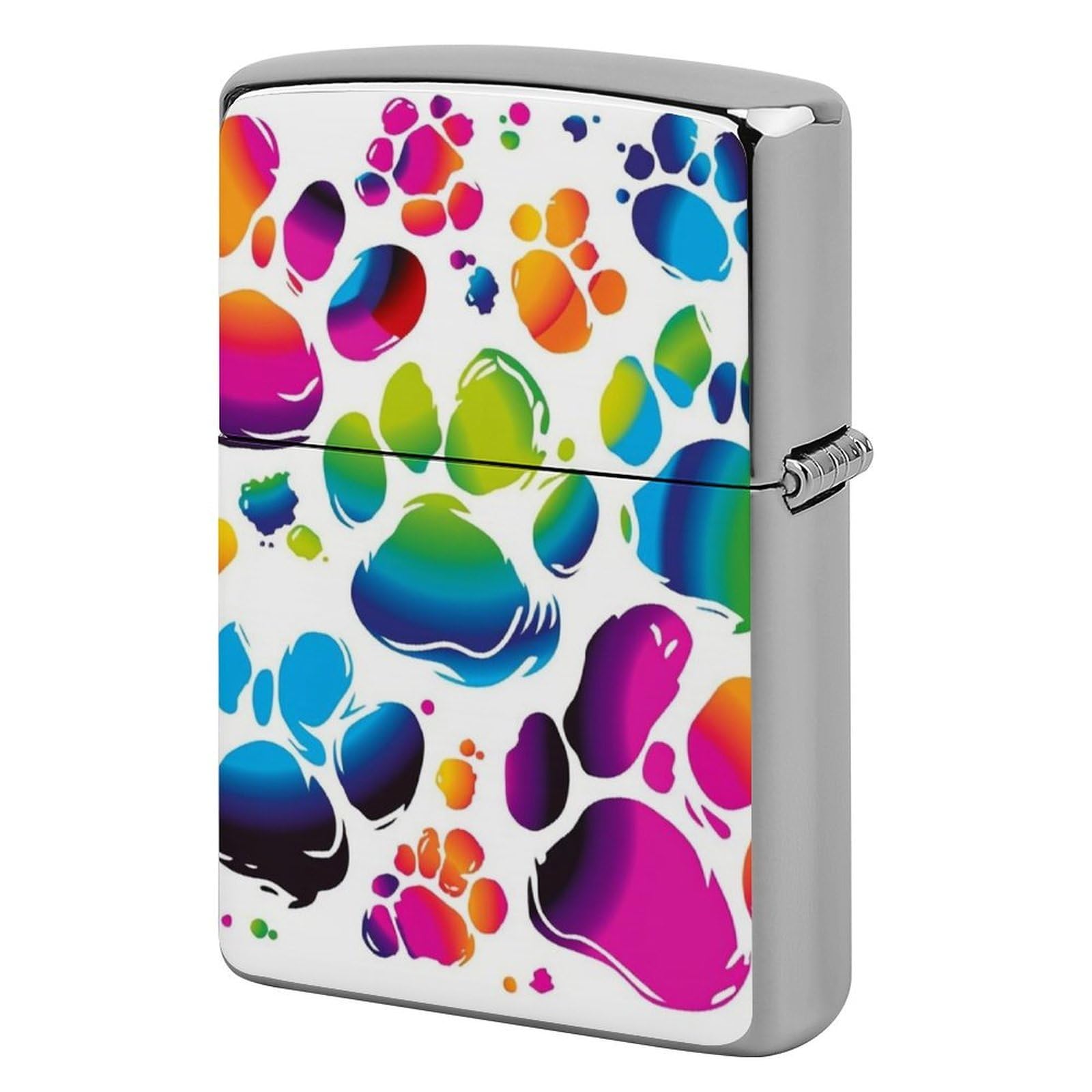 Colorful Dog Paw Print Lighter Case Vintage Metal Lighter Cover Reusable Lighter Protective Sleeve Unique Design Personalized Lighter Sleeve Holder Against Dust and Scratches