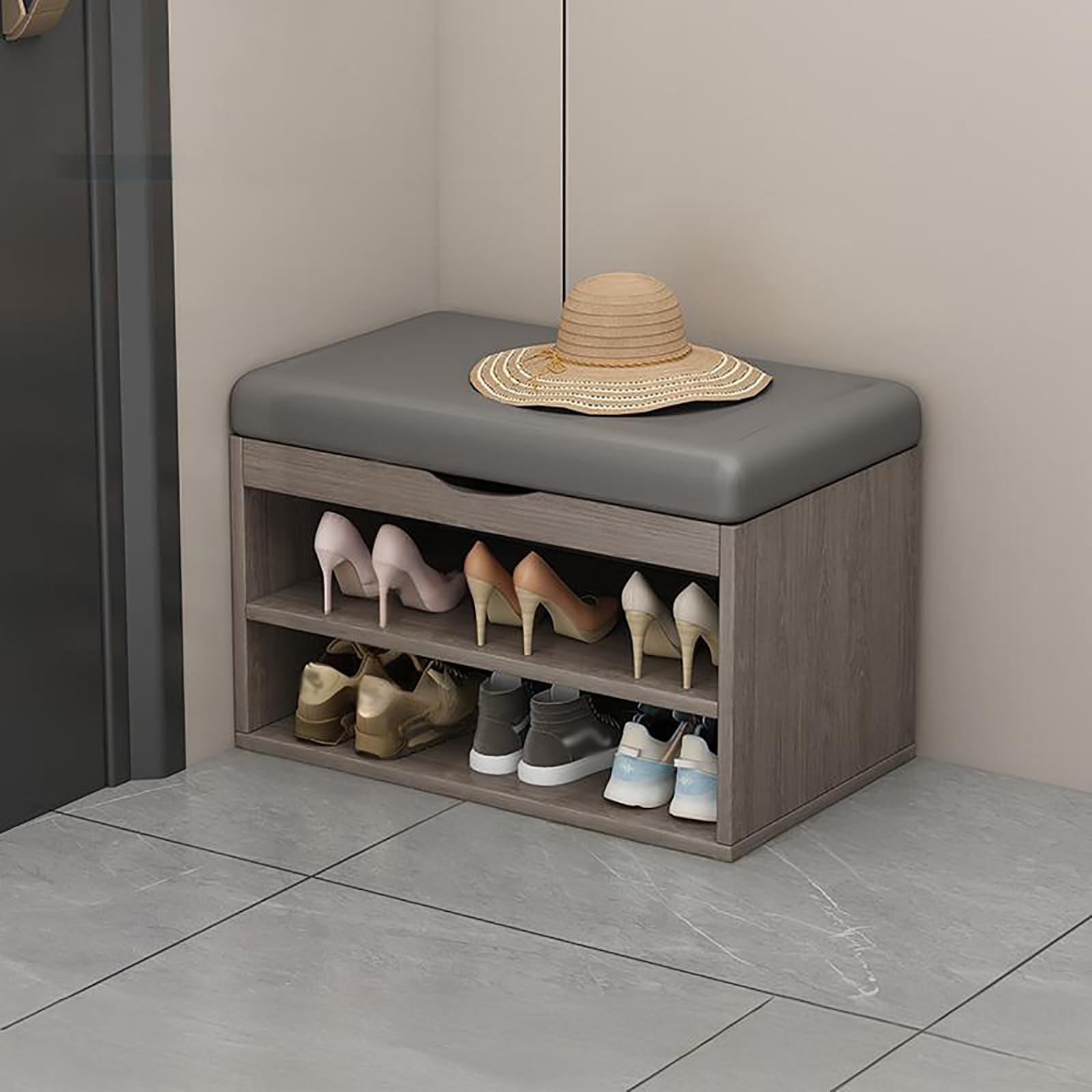 MSHGSKU Multifunctional 2 Layer Shoe Bench Open Design Storage Ottoman for Bedroom Living Room Hallway Entryway Gray Footrest & Shoe Rack (60cm)