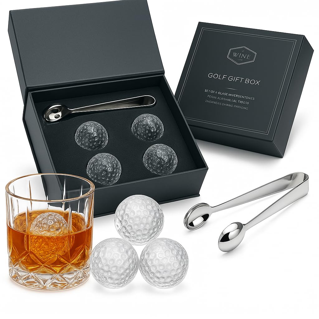 Golf Gifts for Men Dad, Golf Balls Whiskey Chillers Set with Glasses, Unique Dad Birthday Gift Ideas from Daughter Son, Retirement Bar Stuff Gift Father Him Brother, Cool Chiller Ball for Liquor Vodka