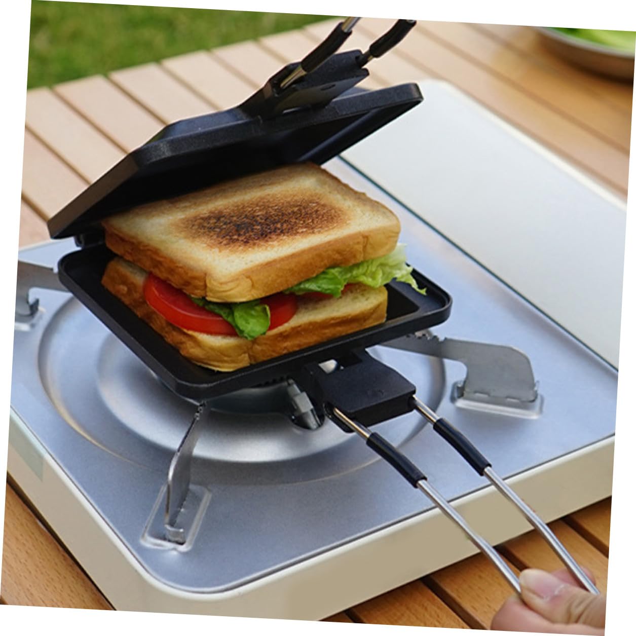 Lurrose Piastra per Panini Pieghevole Portatile in Lega di Alluminio Antiaderente Superficie Doppia per Cucina e Colazione Facile da Pulire