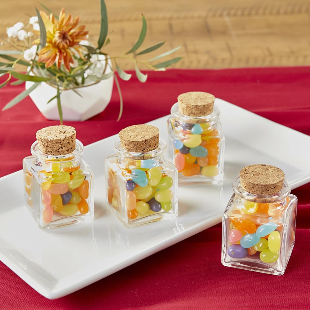 Kate Aspen Set of 18 Square Glass Favor Jar with Cork Stopper, Petite Treats, Spice Jars, Sugar Scrubs, Bath Salt, Office Supplies