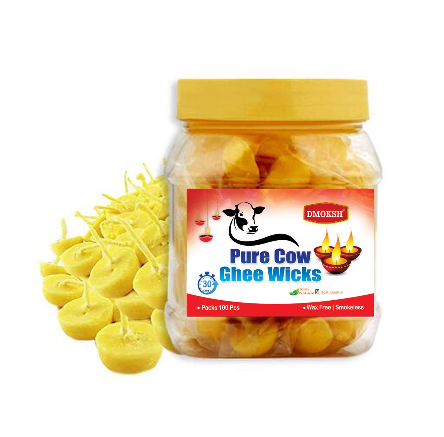 Pure Cow Ghee Wicks Cotton Thread Readymade ghee Wicks Batti for Pooja Cow Ghee Diya Bati for Daily Puja (Pack of 100 Pcs) (100 Pcs Wicks)-image-23