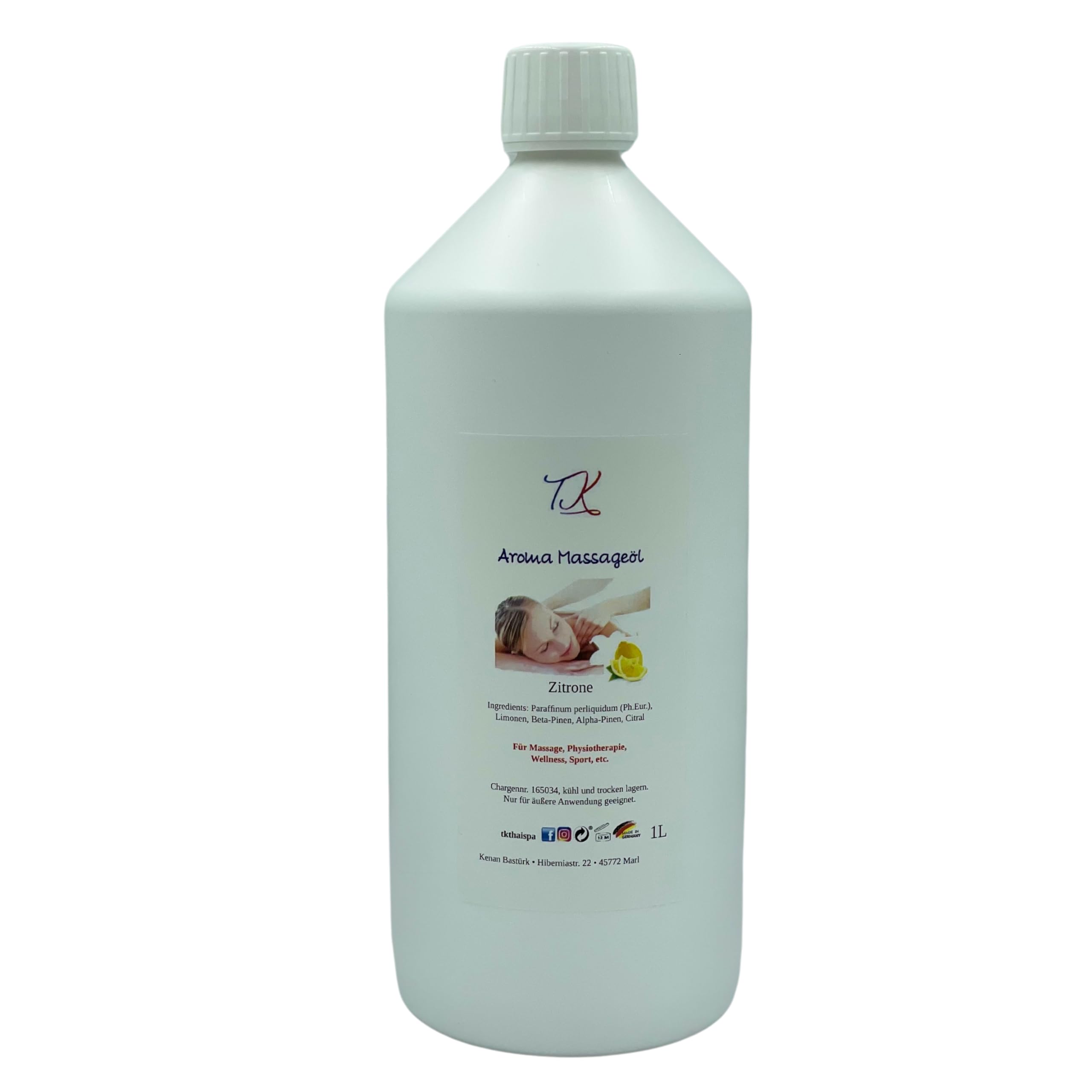 Lot de 9 huiles de massage aromatiques (2 x 500 ml) pour massage, physiothérapie, bien-être, sport, etc. Qualité pharmaceutique (1000 ml, jasmin et citron)