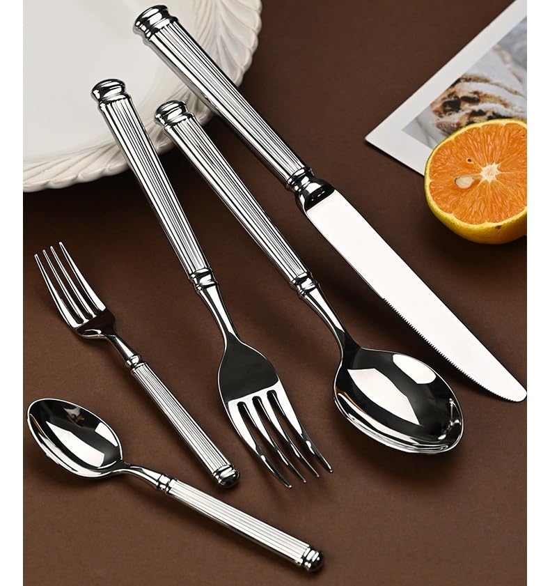 Zestaw sztućców ze stali nierdzewnej 304, 30-częściowy zestaw sztućców do domu i restauracji, noże do steków, widelce i łyżki, elegancka zastawa stołowa do jadalni
