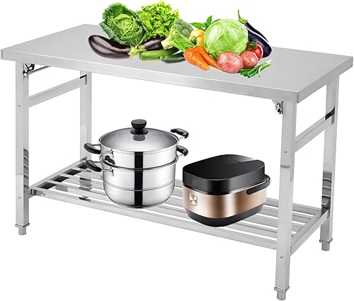 Mesa de trabajo de acero inoxidable de 24 x 47 pulgadas para preparación y trabajo, mesa de trabajo plegable NSF resistente para preparación de