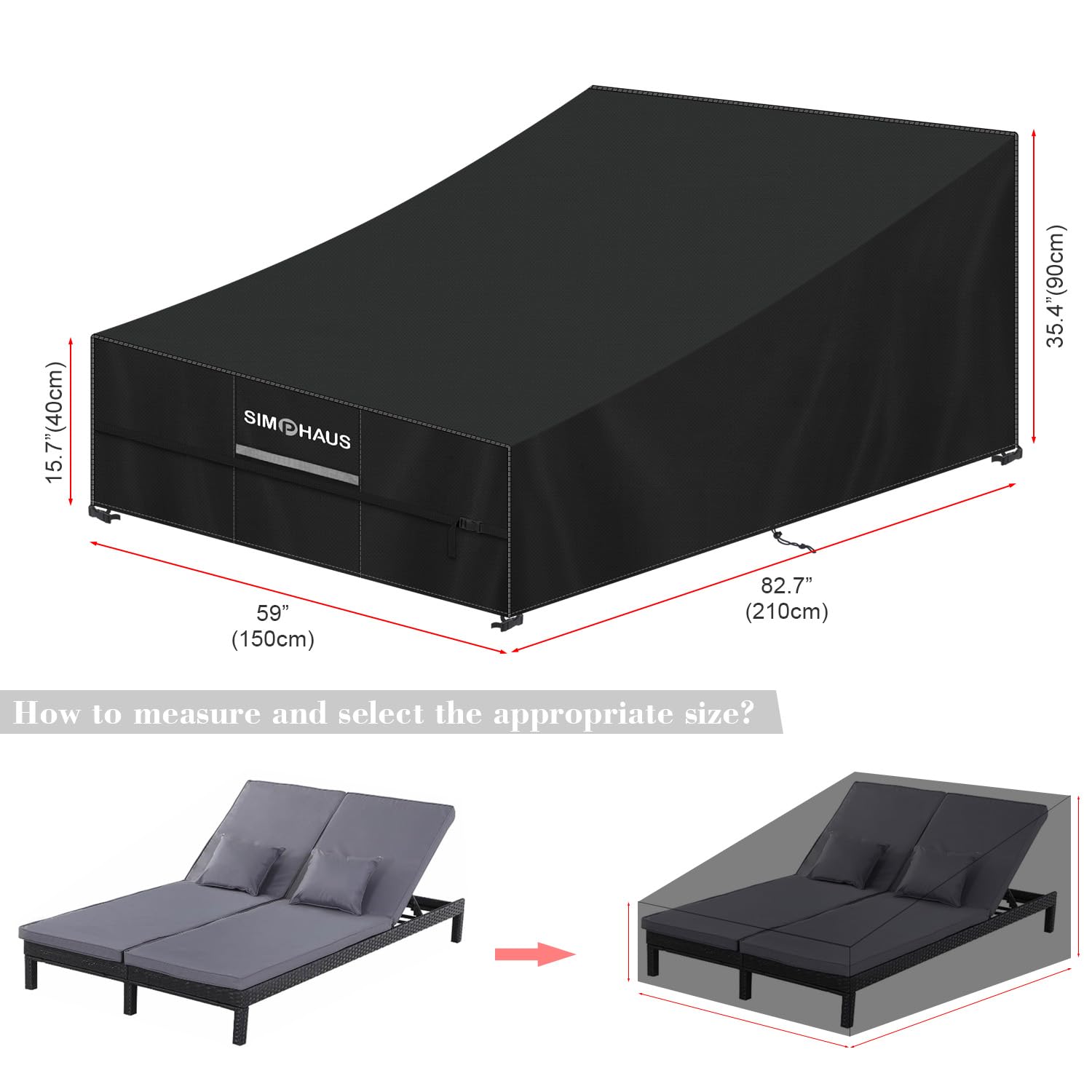 SIMPHAUS Outdoor Garden Sunbed Covers Waterproof for Sun Loungers for Garden Cover for Outside Furniture for Sun Loungers Garden Furniture Covers Waterproof Lounger 420D Oxford Fabric 210x150x40/90cm - Image 2