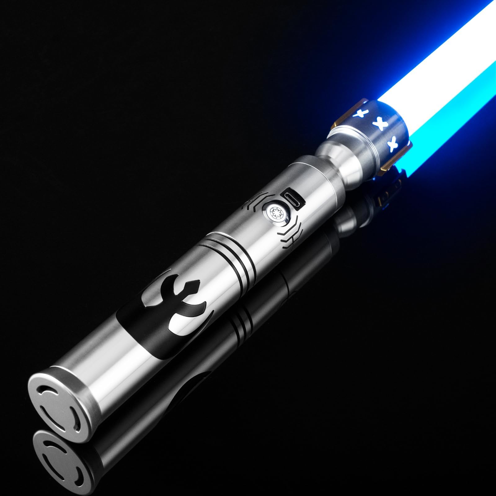 Dueling Light Saber, Xenopixel 3.0 Sensitive Motion Control Smooth Swing Heavy Duty Saber with 16GB SD Card 34 Sound Fonts Infinite Color Change for Adults Cosplay Gifts, Silver