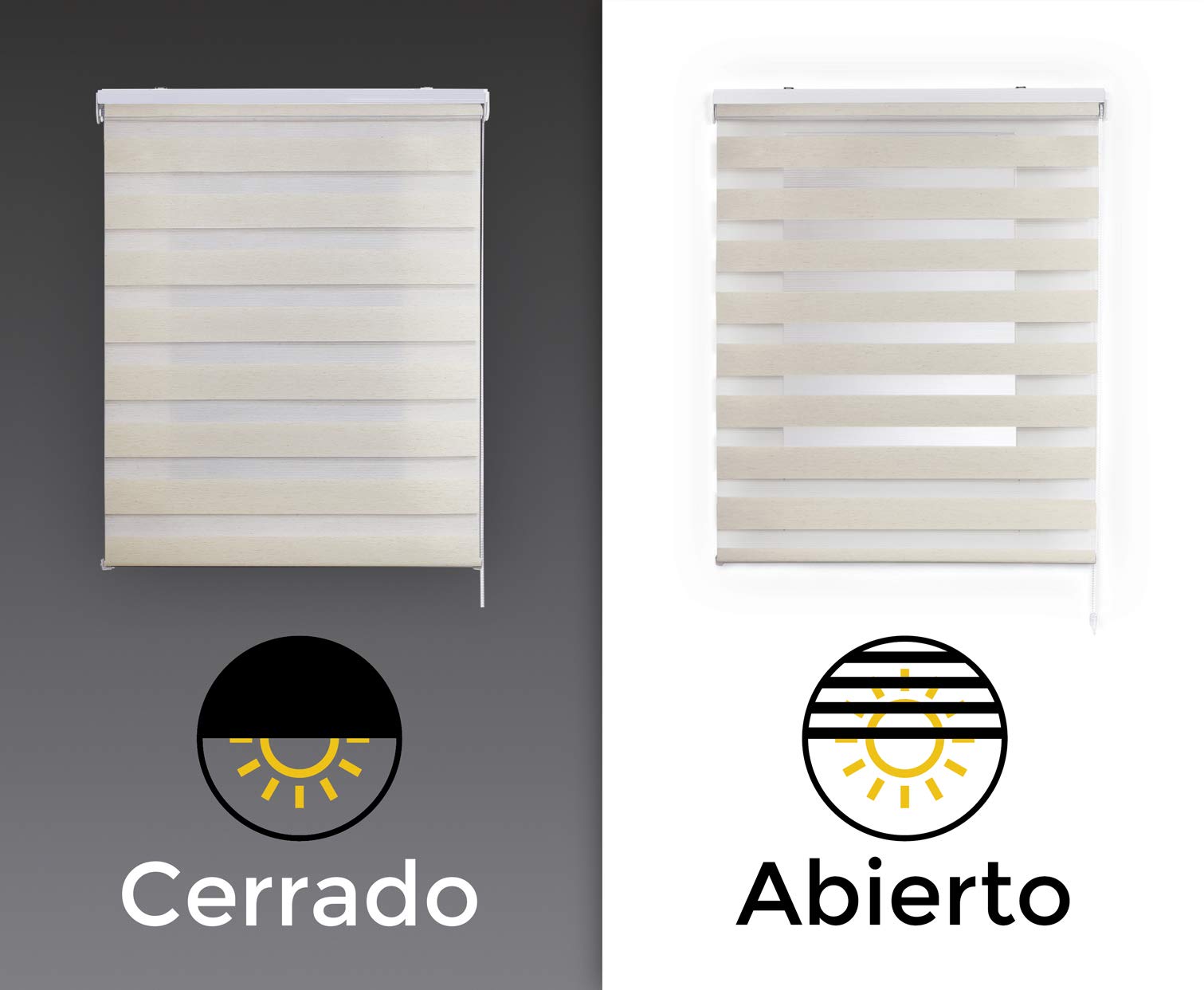 Estores Enrollables Noche y Día Elegantes con Tejido de Doble Caída para Puertas y Ventanas, Estor Noche y Dia de Fácil Instalación con Filtrado de Luz Ajustable STORESBASIC Lino 160x180