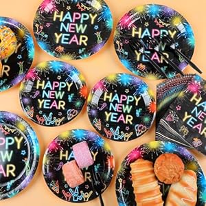   96pcs-Happy-New-Year-Party-Plates-and-Napkins-Glow-in-the-Dark-Neon-Party-Decorations-for-New-Year-Eve-Party-Dessert-Plates-Holiday-Paper-Dinnerware-Kids-New-Year-Birthday-Tableware-Decor-Serve-24