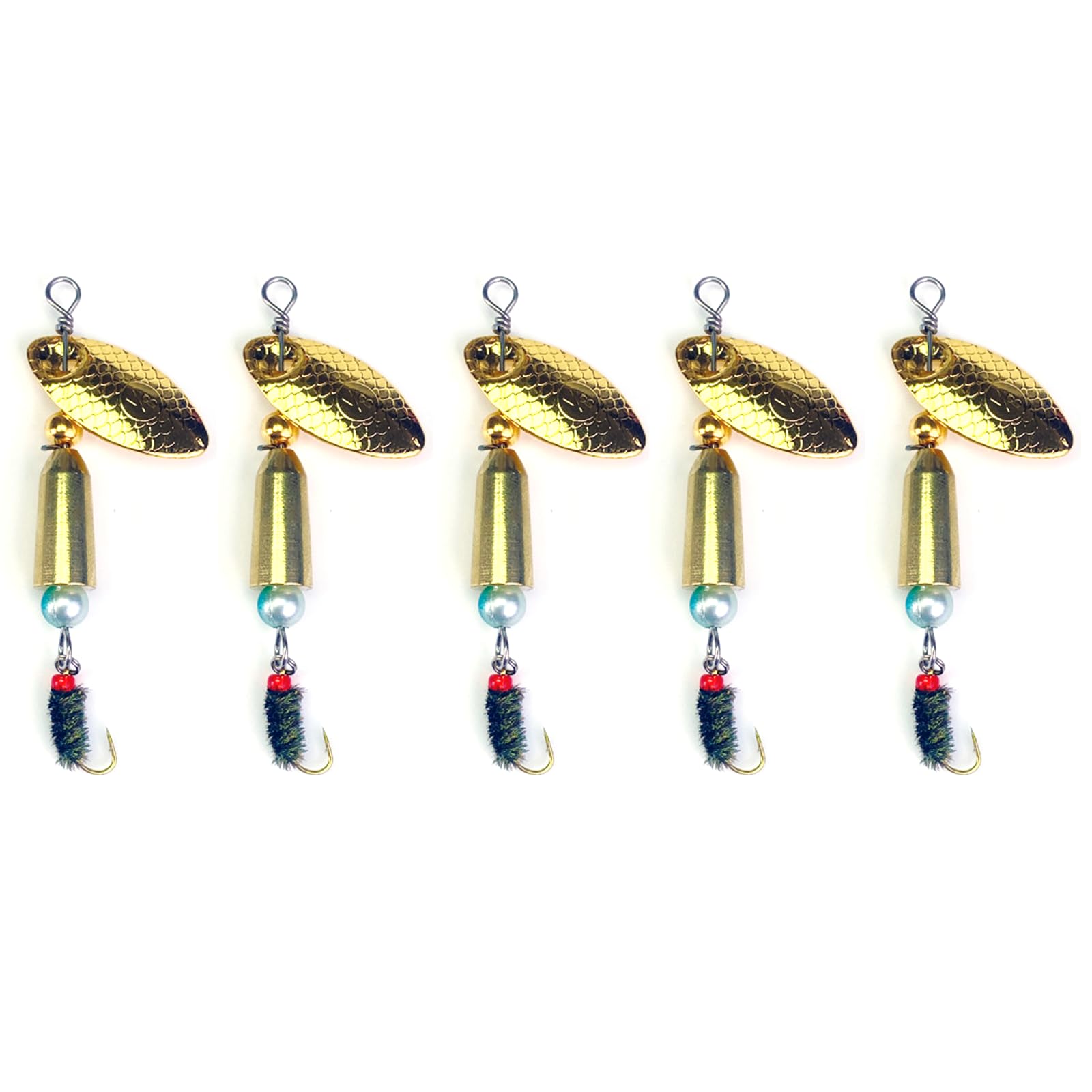 5 PCS Fly Fishing Lures，Flies for Fly Fishing，Trout Spinners，Fly Trout Fishing Lures for Bass Salmon Pike，Fishing Spinner Kit，Bass Lures with Brass Spinner for Lake River Fishing