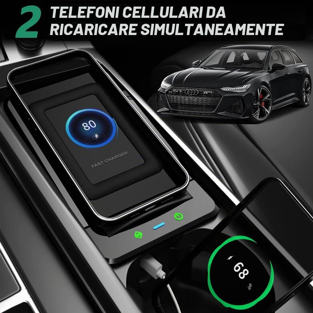 Caricabatteria da Auto Wireless per Audi A6 S6 RS6 A7 S7 RS7 2019 2020 2021 2022 Tutti i Modelli, 15W Rapida Ricarica Telefono Pad per Audi A6/A7 Accessori, Regalo per i Possessori di Audi