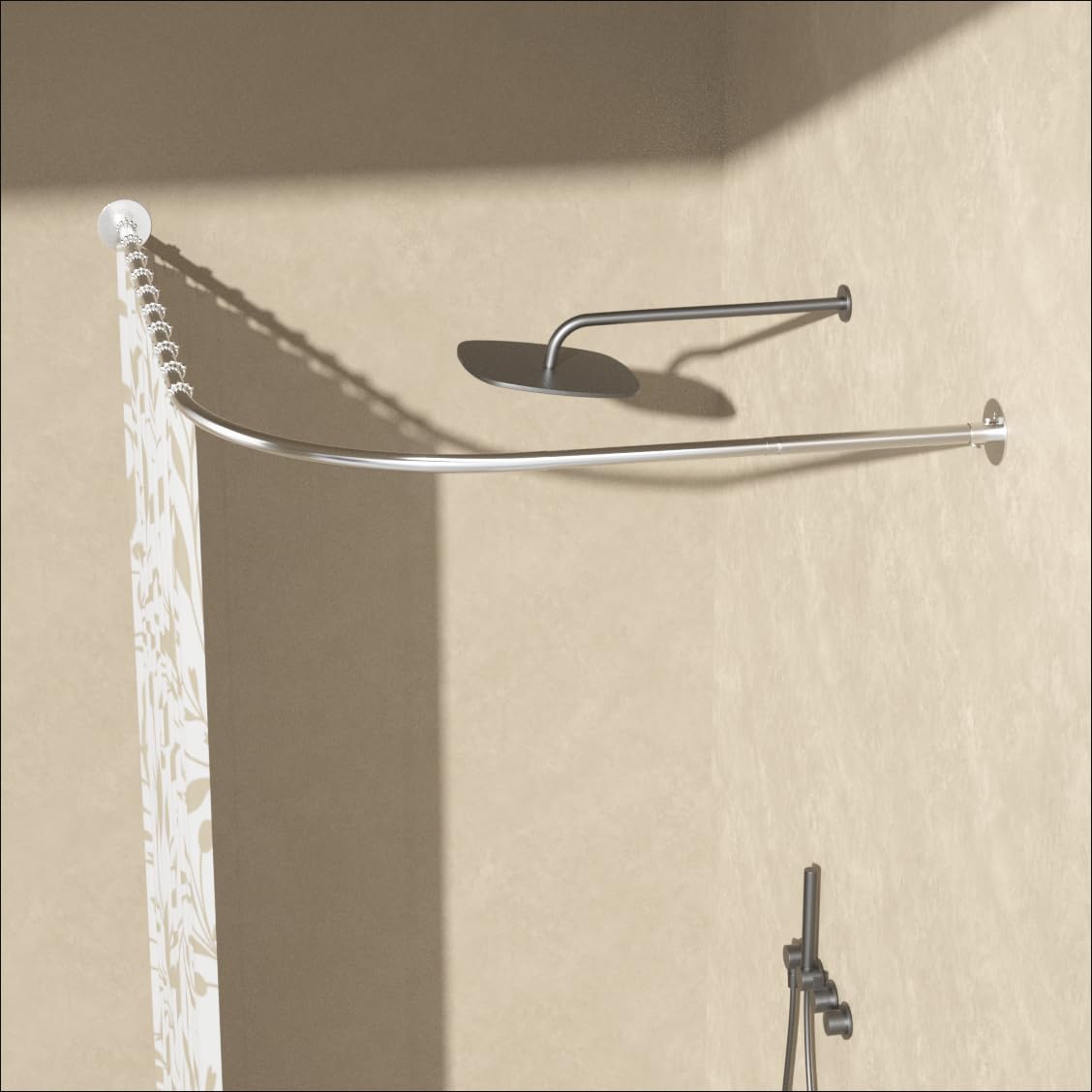 Barra CortínDucha Esquina Extensible, 70-95 x 105-165 cm, Sin Taladrar, Metal