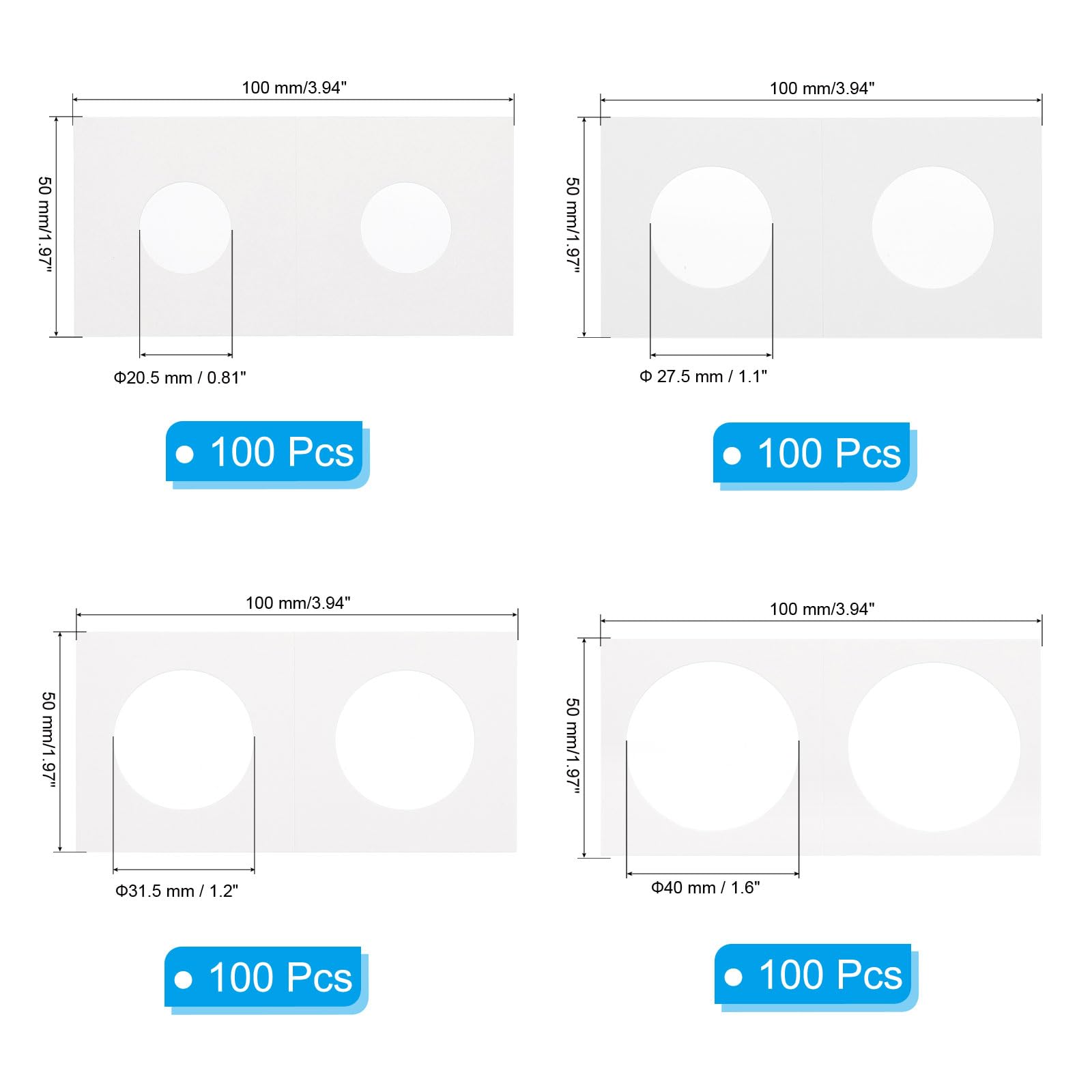 PATIKIL 2x2 Coin Flips, 400 Pack 20.5/27.5/31.5/40mm Cardboard Coin Holder, White - Image 2