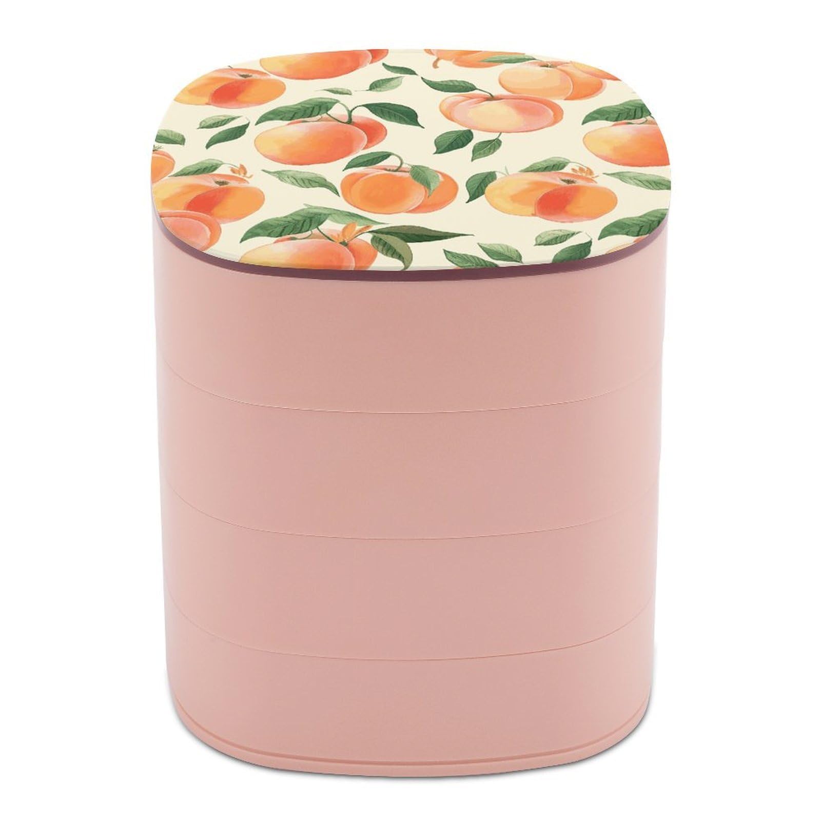 JTREHY Peach Jewelry Box 4-Layer Covered Rotating Jewelry Storage Box Large Capacity Storage Boxes Portable Jewelry Case for Bracelets Earrings Necklace