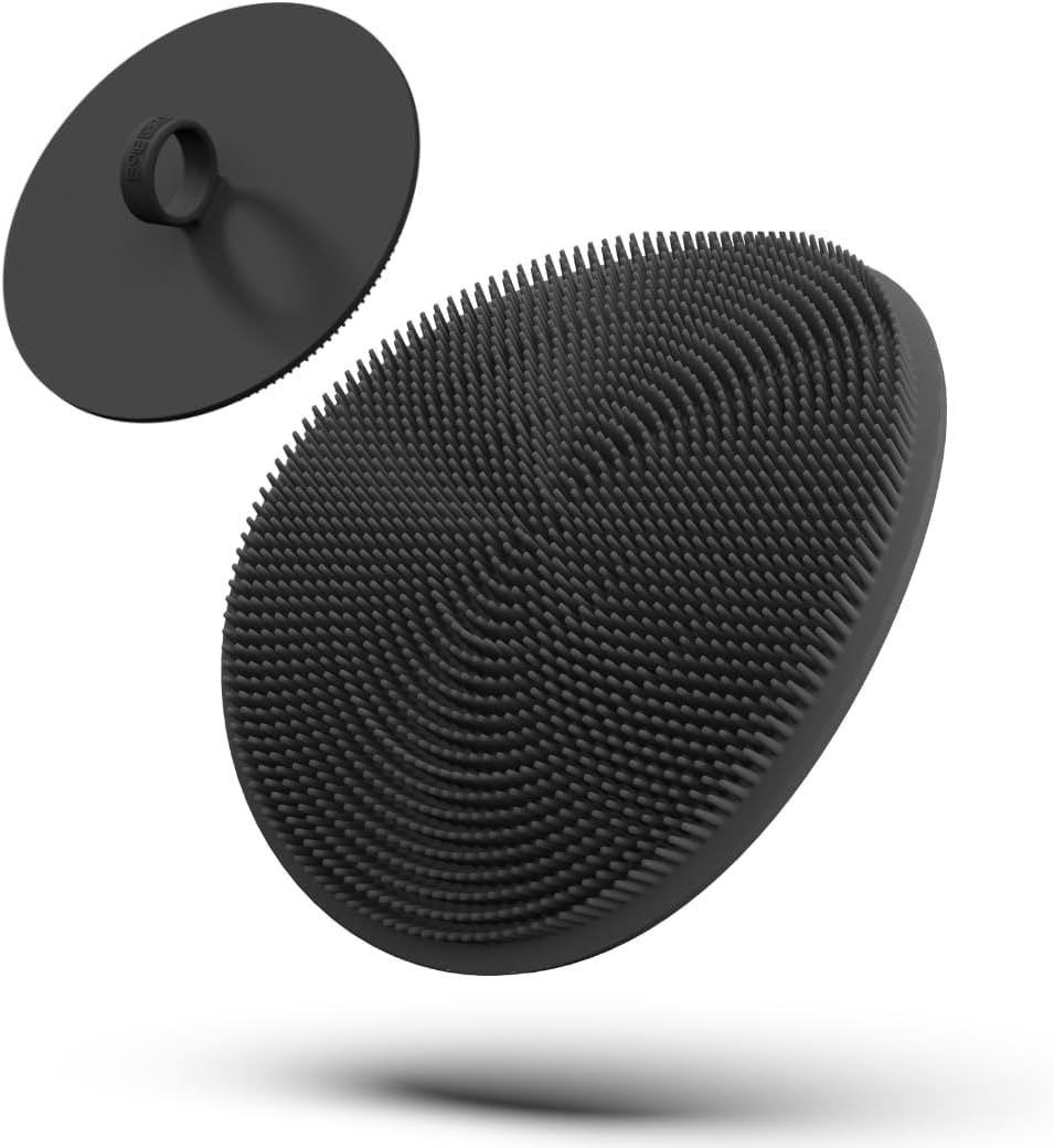 Boie USA Loop Body Scrubber – Soft Silicone-Like Exfoliating Shower Scrubber, Body Cleansing Brush – Hang-to-Wall Loofah Replacement – Body Exfoliator for All Skin Types (Black)