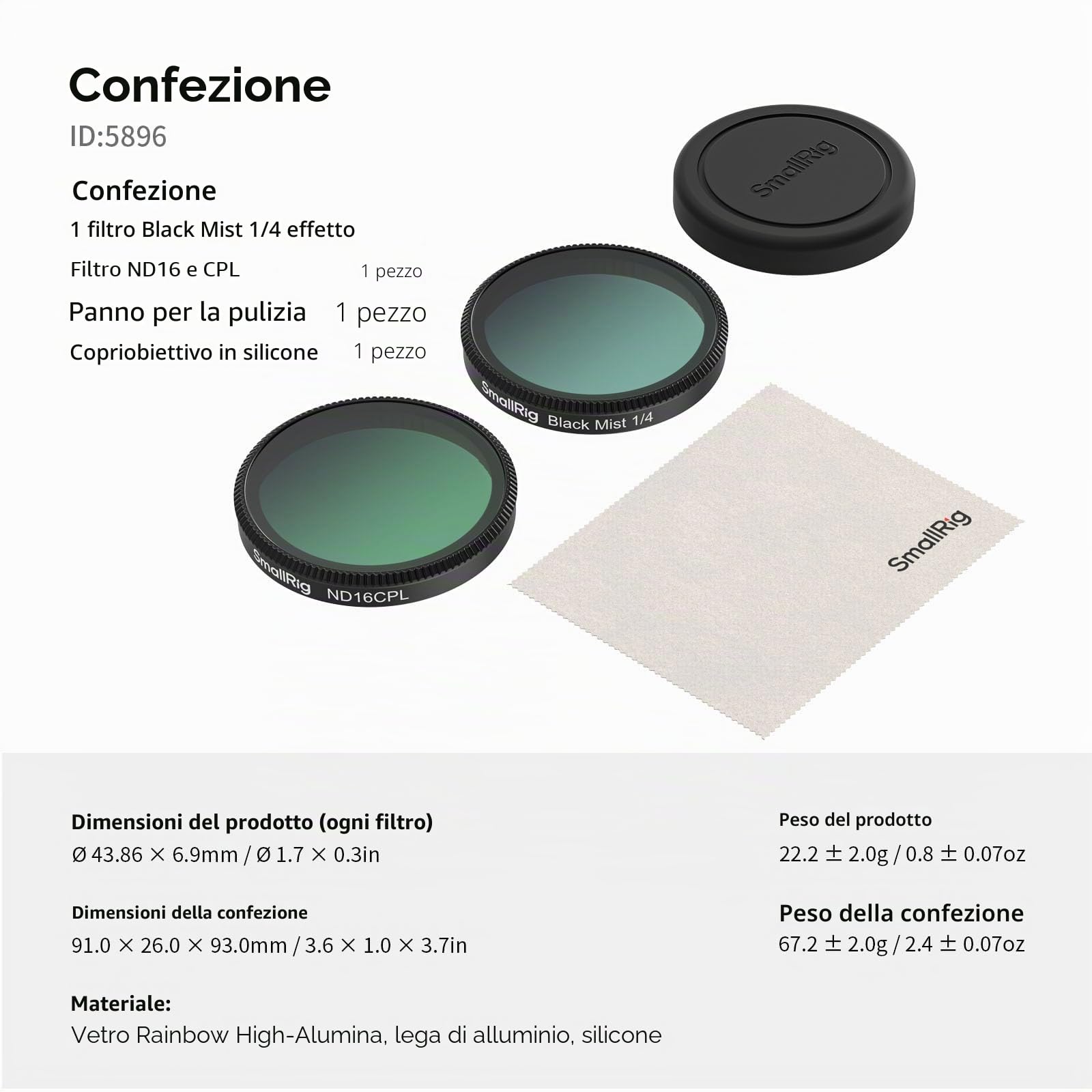 SMALLRIG Kit Filtri per DJI Osmo Action 6, ND16/CPL e Filtro Black Mist da 1/4" con Copertura in Silicone, Attacco a Scatto, Non è Necessario Rimuovere l'obiettivo, Accessori per Action Cam - 5896