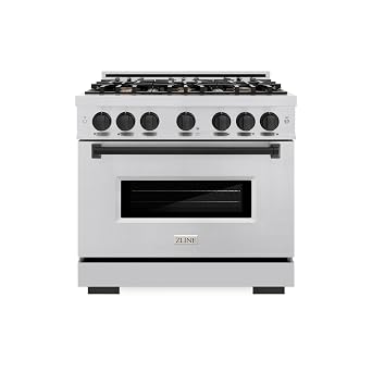 ZLINE Autograph Edition 36 in. 5.2 cu. ft. Classic Dual Fuel Range with 6 Burner Gas Cooktop and Electric Convection Oven in Stainless Steel with Matte Black Accents CDRZ-36-MB