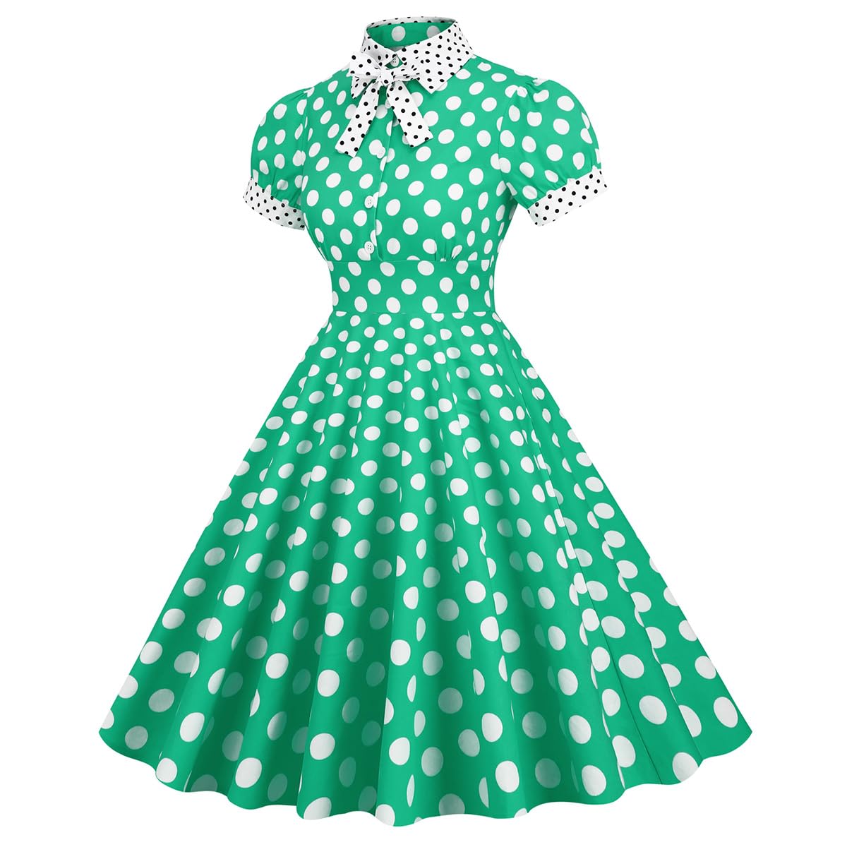 OBEEII Robe Femmes Vintage de Années 50 Elégantes Audrey Hepburn Swing à Pois Robe de Soirée Cocktail Cérémonie Anniversaire Bal Fête Rockabilly