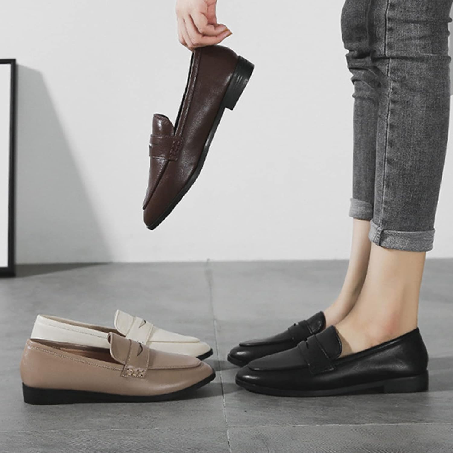 [SEJUC] パンプス フラット フォーマル ローヒール ローファー レディース 走れる 疲れない 大きいサイズ ラウンドトゥ ぺたんこ スリッポン オフィス 痛くない 歩きやすい 旅行 春夏秋 スリップオン チャンキーヒール カジュアル