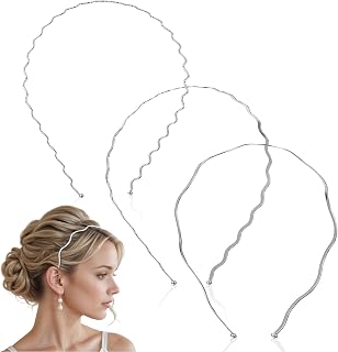 MBAIYO Silver Wavy Headbands, 3PCS Metal Hair Bands Thin Hair Hoop Simple Sparkly hairband Non Slip Stylish Fashion Accessories for Women Sports