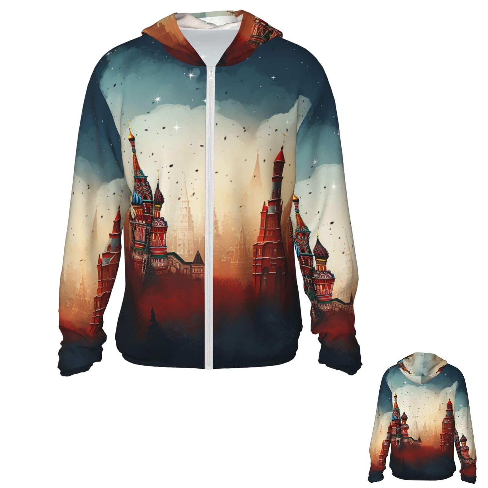 NONHAI Men's Sun Protection Jacket UPF 50+ Full Zipper Long Sleeve UV Hoodie Shirt Red Castle Women's Outdoor Jacket