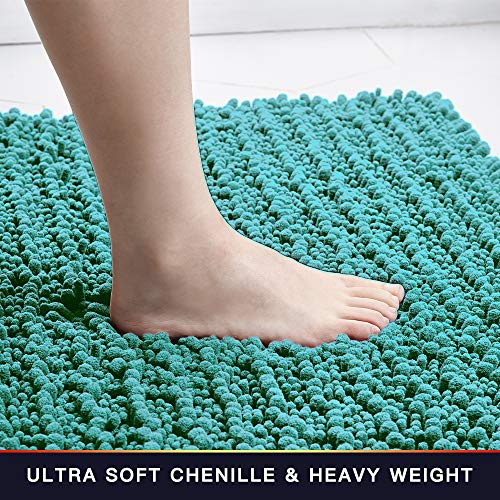 Walensee Bathroom Rug Non Slip Bath Mat (24X17 Inch Turquoise) Water Absorbent Super Soft Shaggy Chenille Machine Washable Dry Extra Thick Perfect Absorbant Best Small Plush Carpet For Shower Floor #TOP2