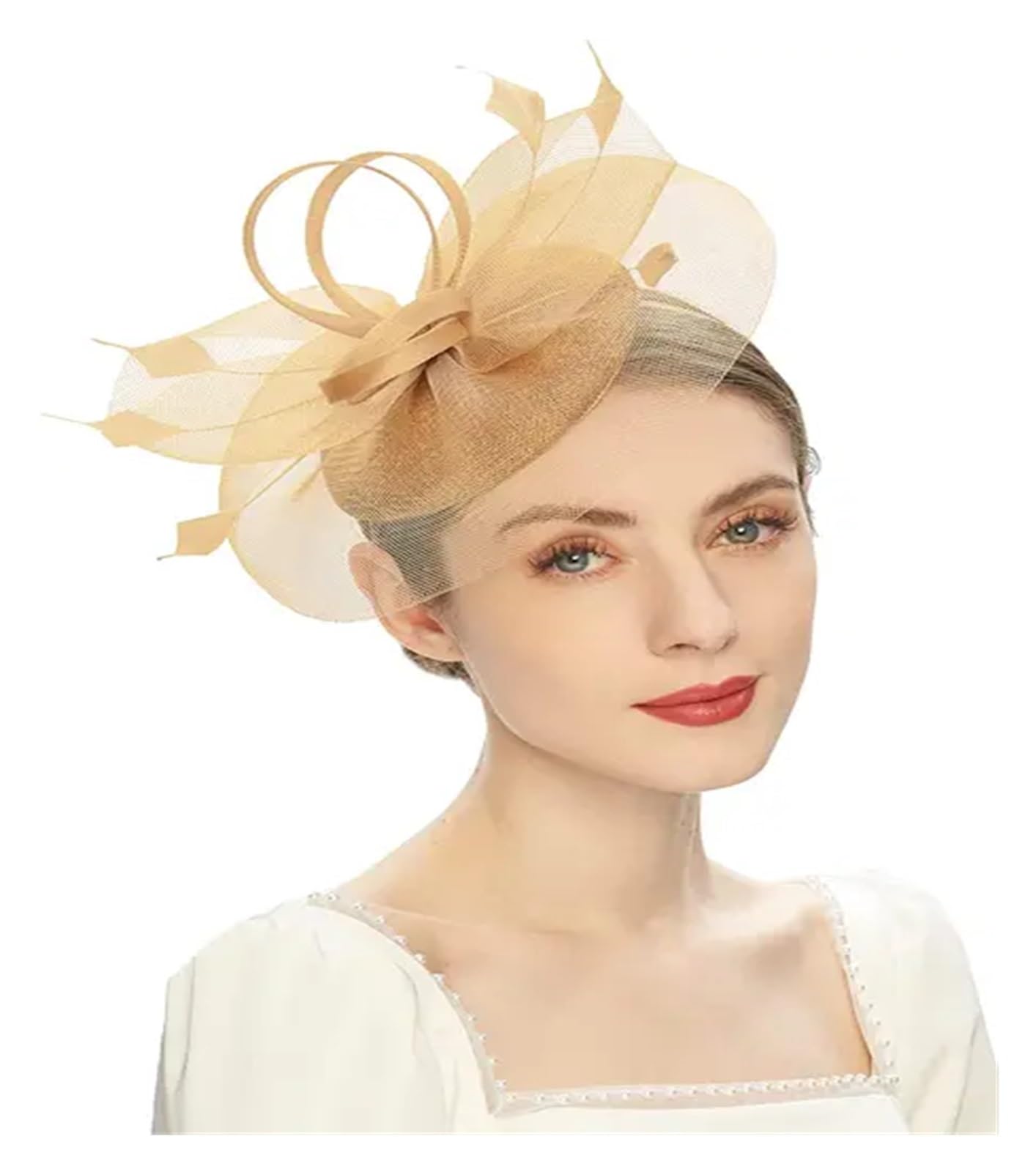 UALXPAO Wedding Hats Vintage Fascinators Tea Party Hats for Women with Feather Mesh Headband and Clip Bridal Wedding Headwear for Tea Party,Weddings(Color1)