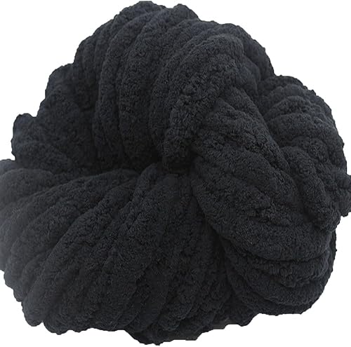 Miniatura 1 de Hilo de felpilla de punto grueso, color negro, de hilo grueso, vegano, voluminoso, suave, lavable, suave y grueso para tejer con el brazo, hecho a