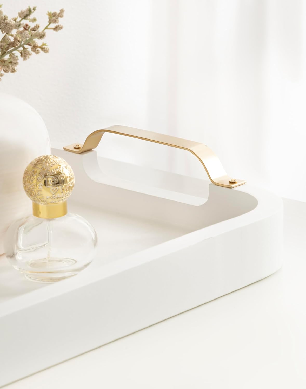 Kate and Laurel Farson Modern Decorative Wood Rectangle Tray with Handles; 10 x 24; White and Gold; Transitional Rectangular Tray for Use as Entryway Tray Decor or Ottoman Serving Tray