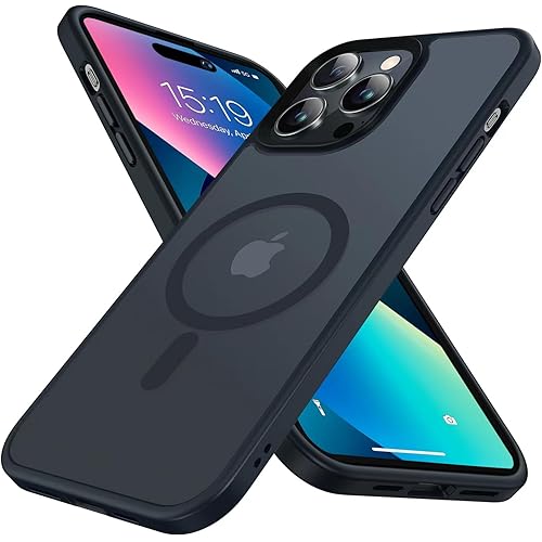 Mgnaooi Magnetic Case for iPhone 14 Pro Max Case [MIL-Grade Drop Tested & Compatible with MagSafe] Translucent Matte Back with Aluminum Alloy Keys, Shockproof 14 Pro Max Phone Case 6.7 Inch, Black
