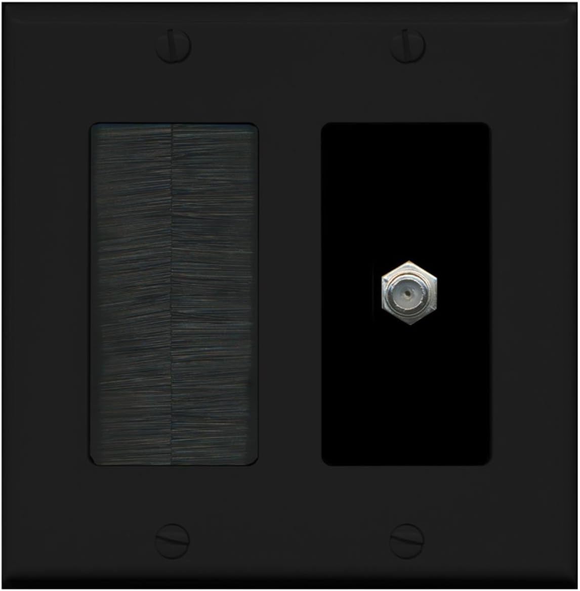 RiteAV Mesh Brush Coax Cable TV Wall Plate Dual 2 Gang